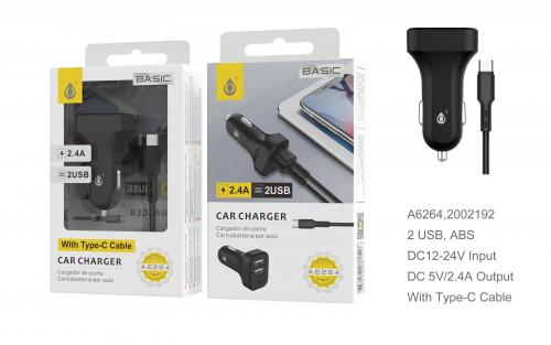 One + Chargeur voiture-Type C + USB, 3.4A–noir-NA0256
