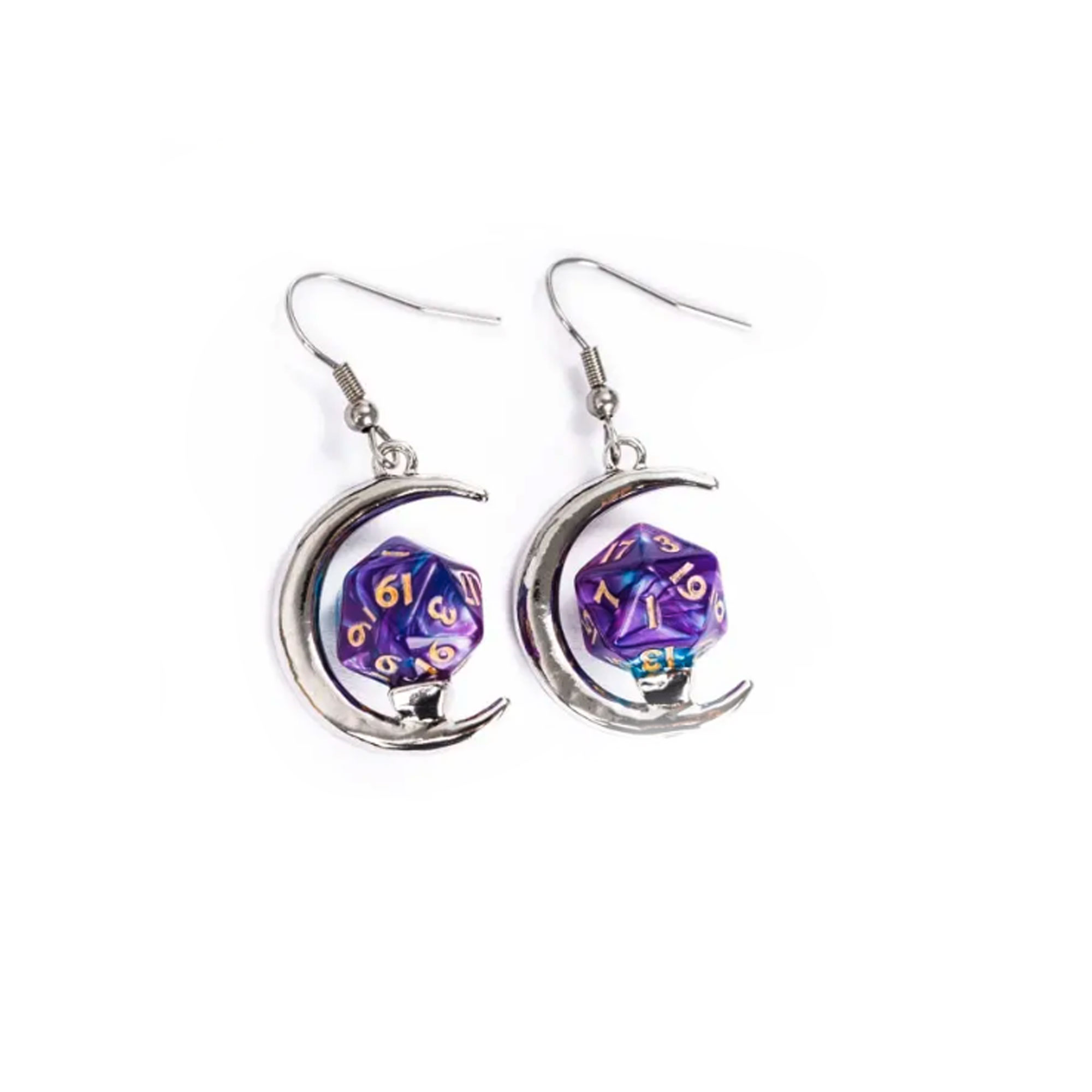 thumbnail secondaire #3 pour Bijoux - Boucles d'oreilles Lune Dés D20 - Violette