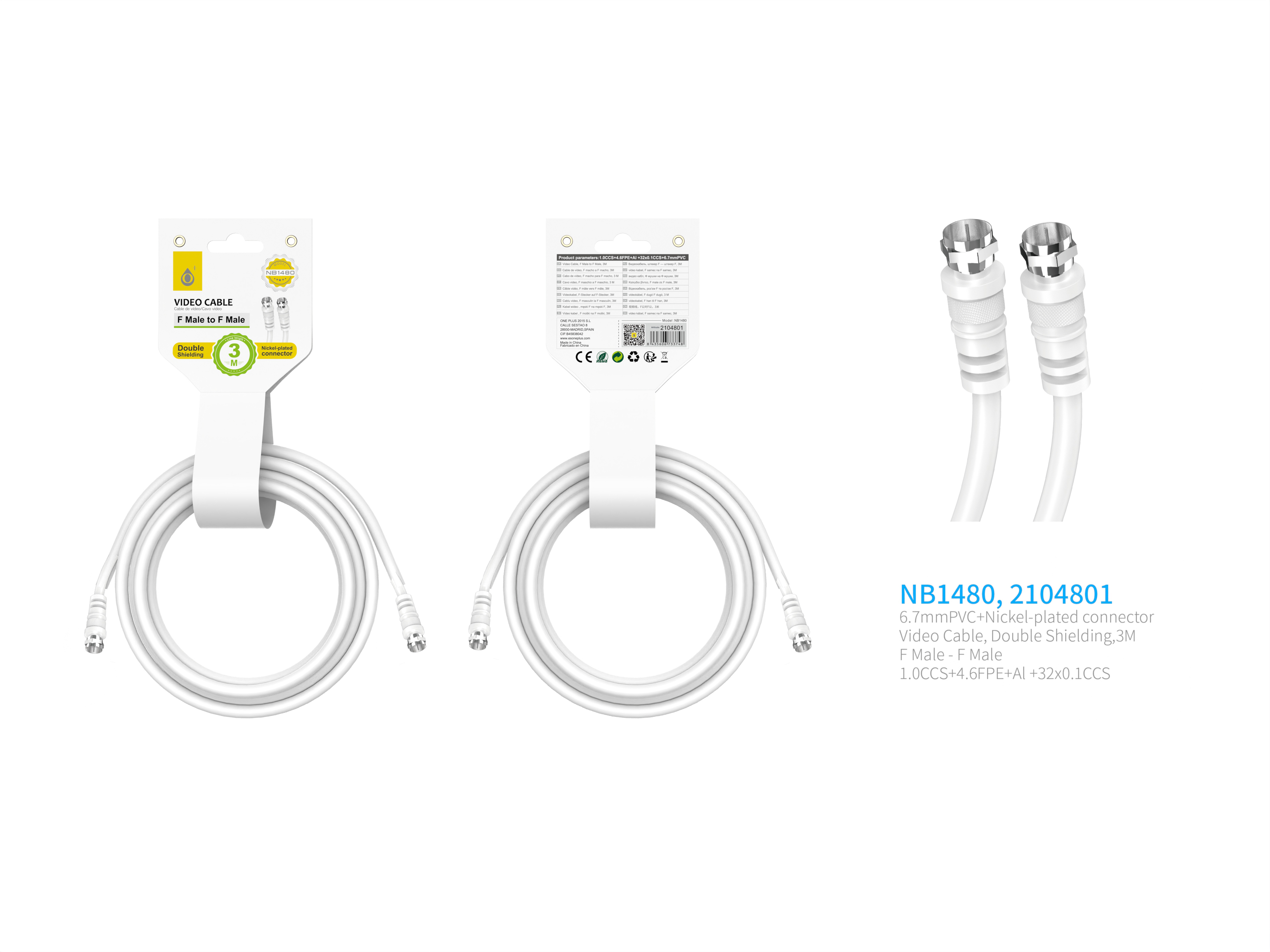 image principale pour Câble antenne  Mâle Mâle 3m - NB1480 -Blanc