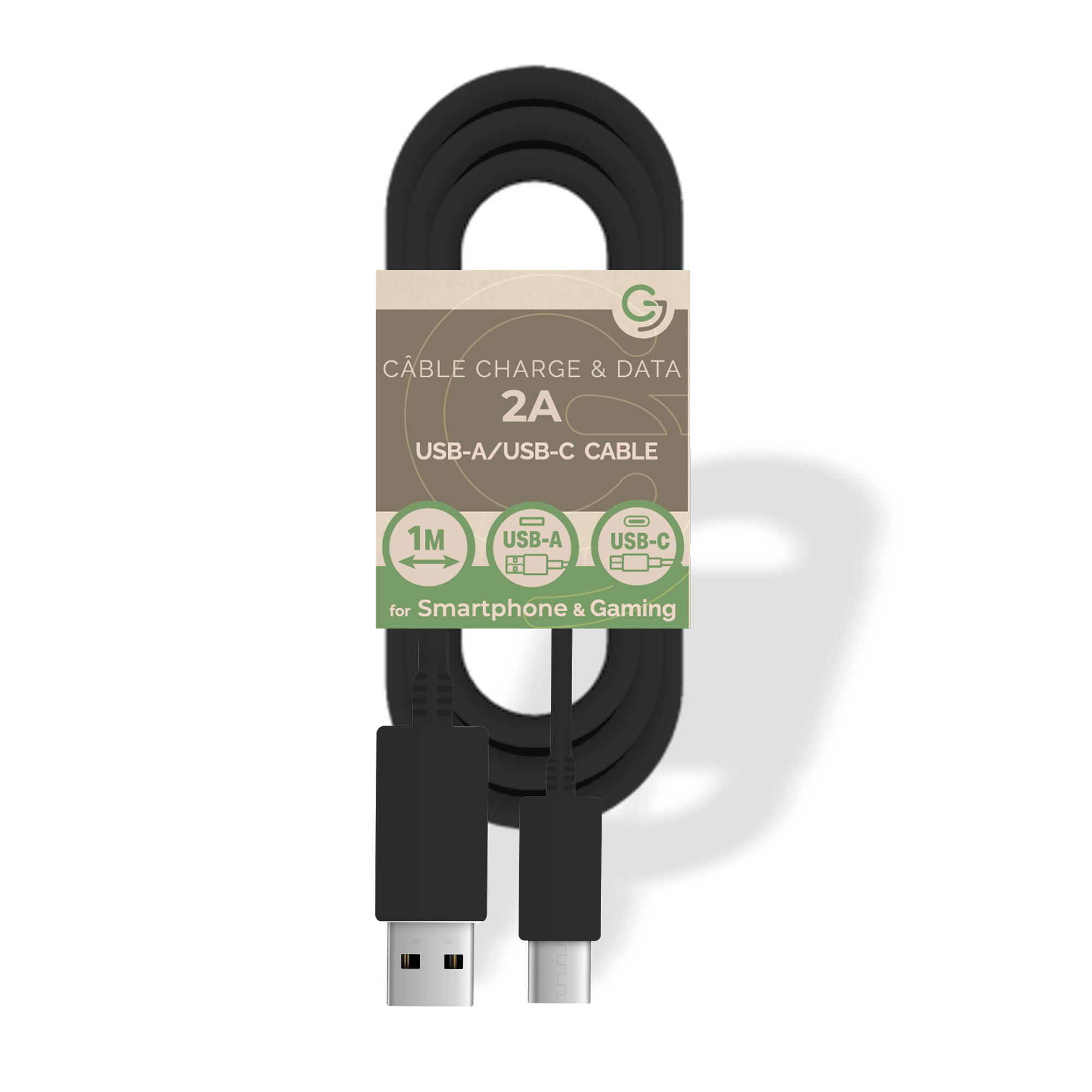 image principale pour Câble Charge et Data USB/ Type-C - 5V / 2A - 1m - SANS EMBALLAGE - Noir