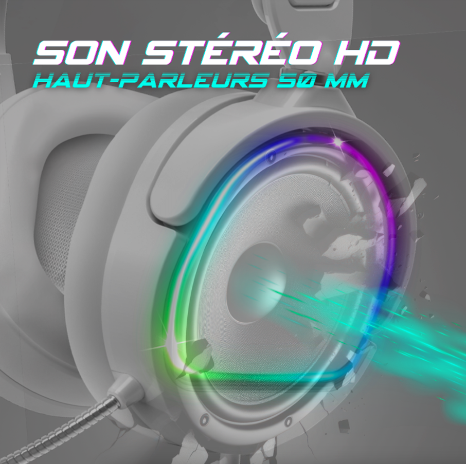 thumbnail secondaire #5 pour Casque Pro-H6 Artic - Led Rainbow - pour PS4/PS5/XBOXONE/SeriesX/SWITCH/PC 