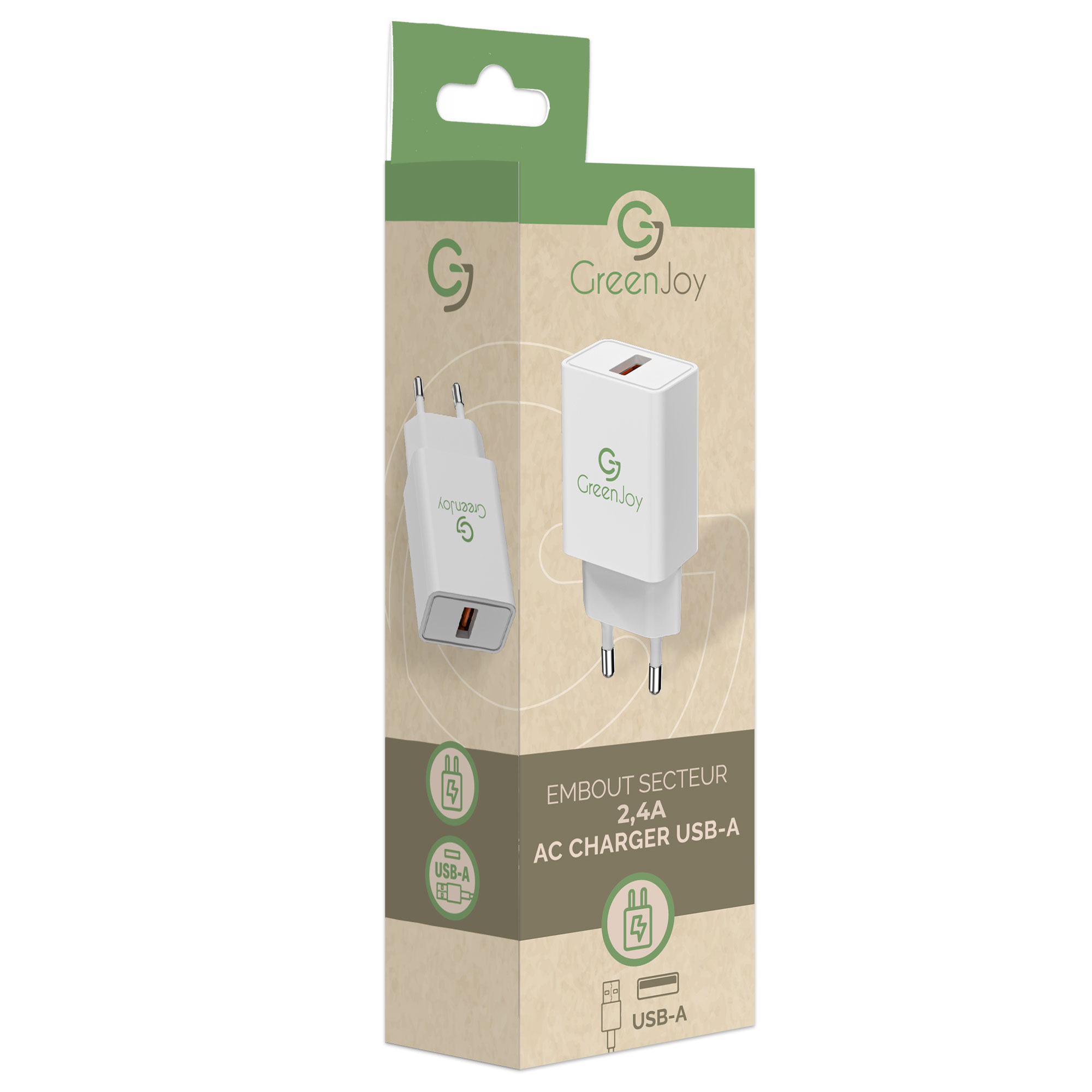 image principale pour Chargeur Embout secteur USB 12W / 2,4A - Blanc