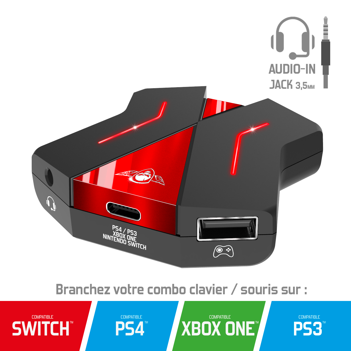 Pack PRO GTA 250 Clavier Souris Casque et Convertisseur CrossGame Xbox One  PS4 PS3 Nintendo Switch