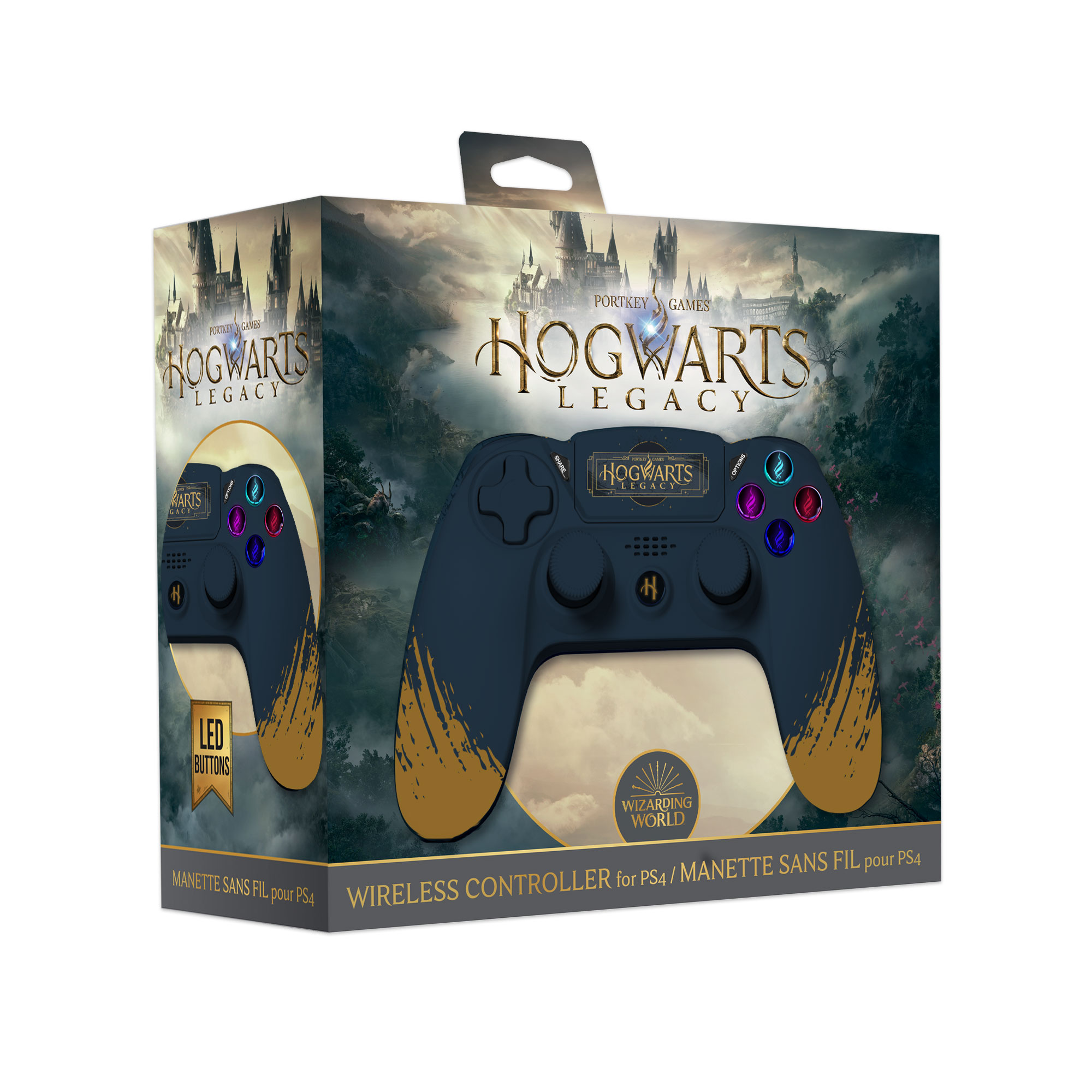  140122c : Harry Potter-Manette Sans Fil PS4-Prise Jack -Boutons Lumineux-Hogwarts Legacy Vivet Doré