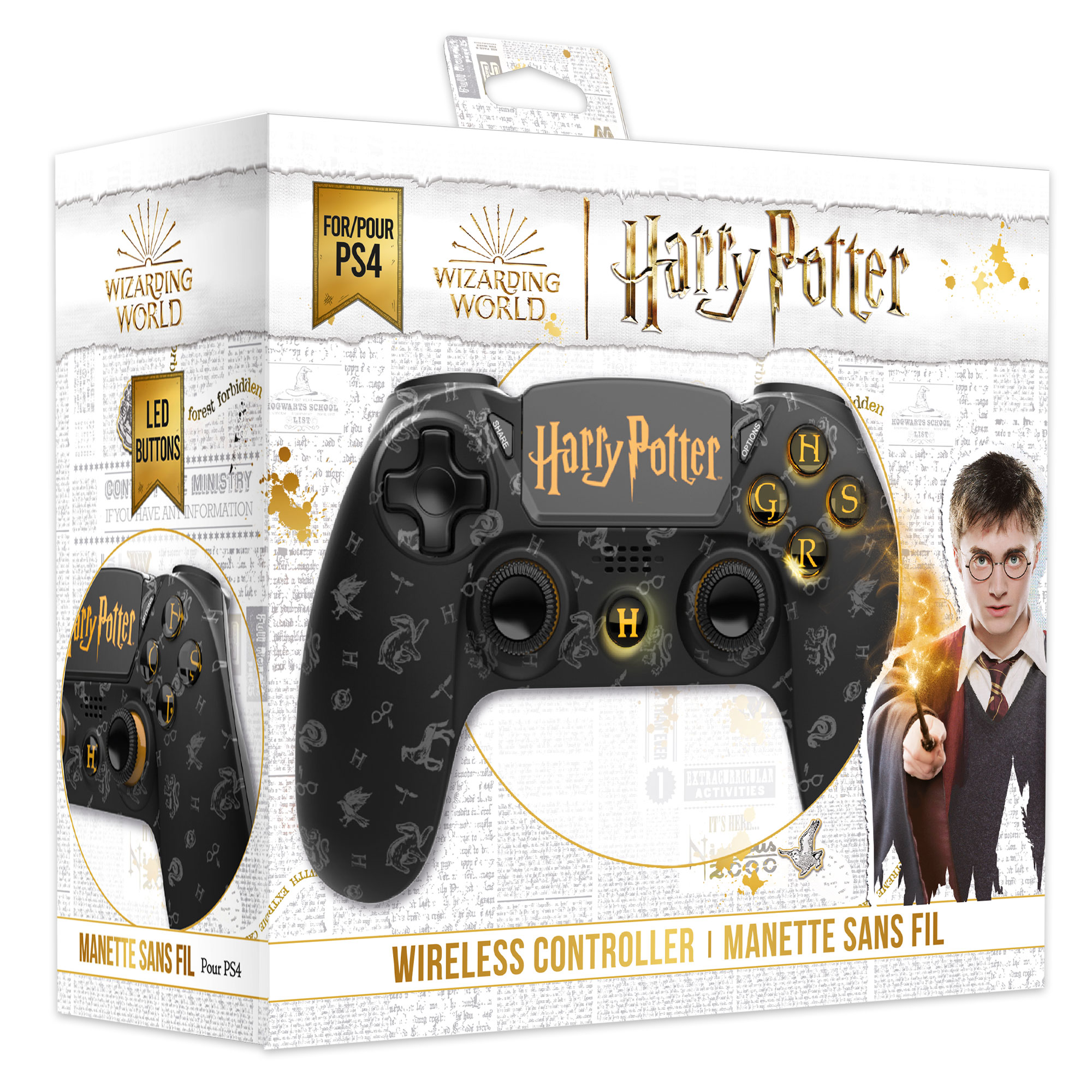  140119b : Harry Potter-Manette Sans Fil PS4-Prise Jack -Boutons Lumineux-Hogwarts Legacy Vivet Doré