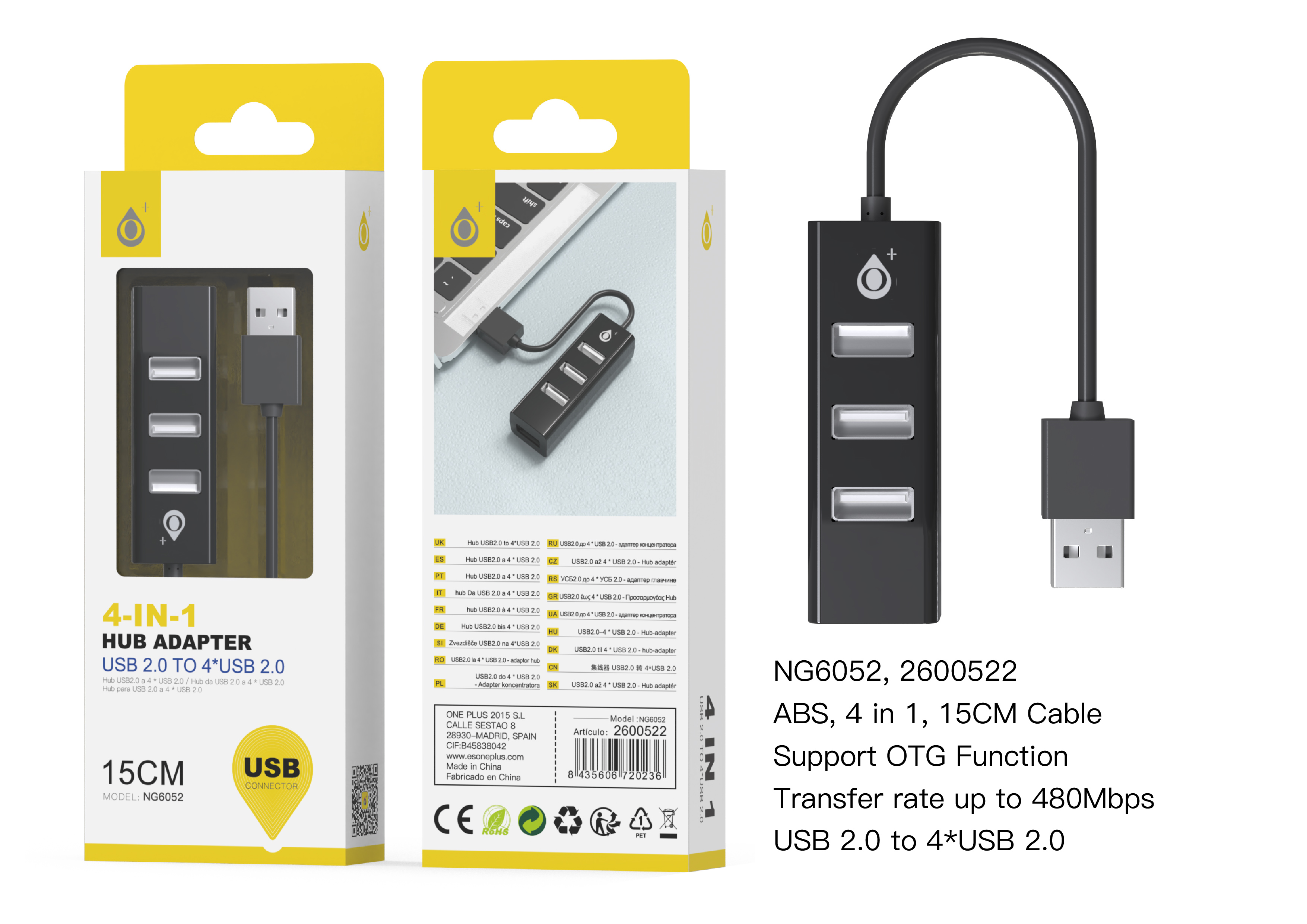 image principale pour HUB USB 4 ports NG6052- noir