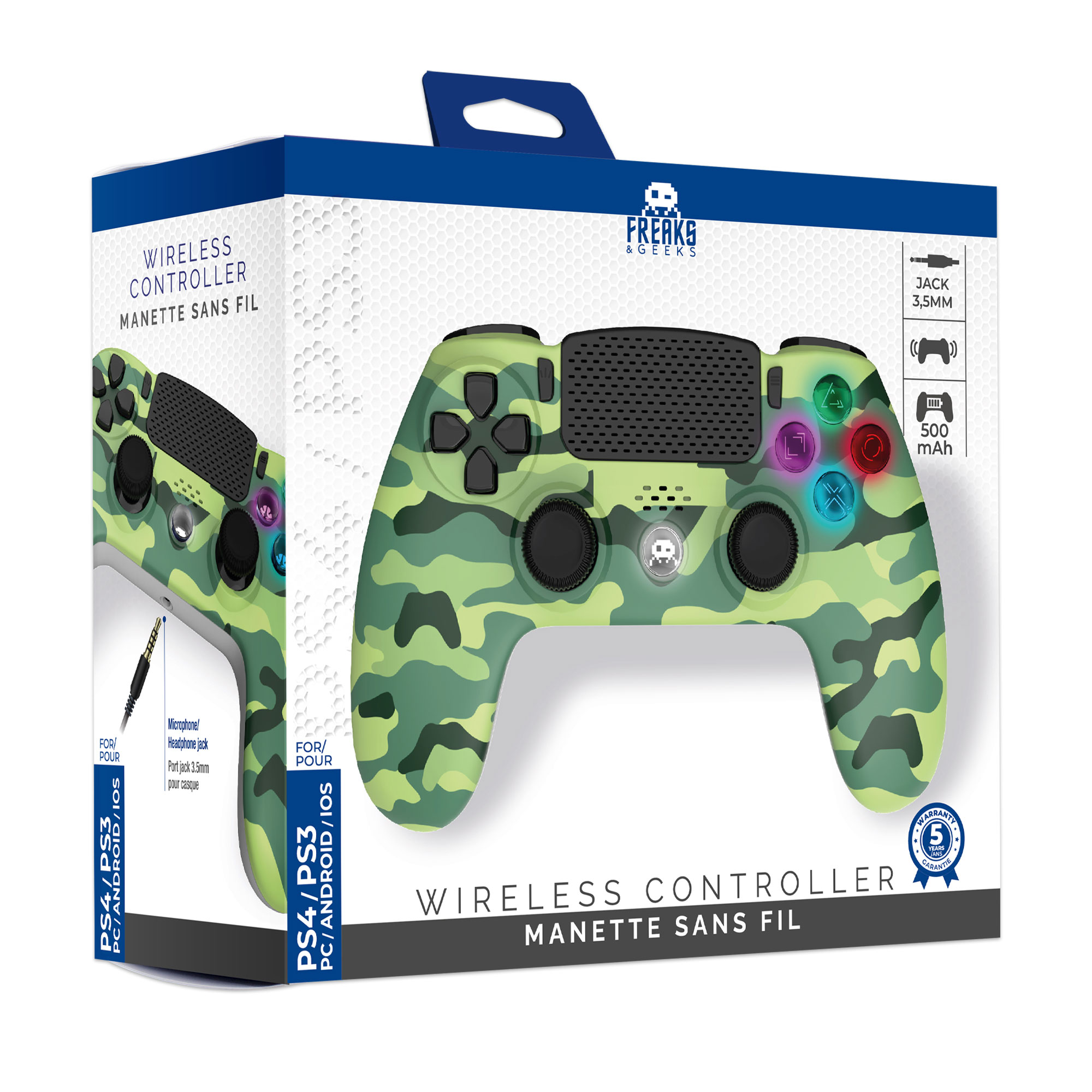  140142d : Manette Sans Fil Camo Blanche pour PS4 Avec Prise Jack pour casque et boutons lumineux