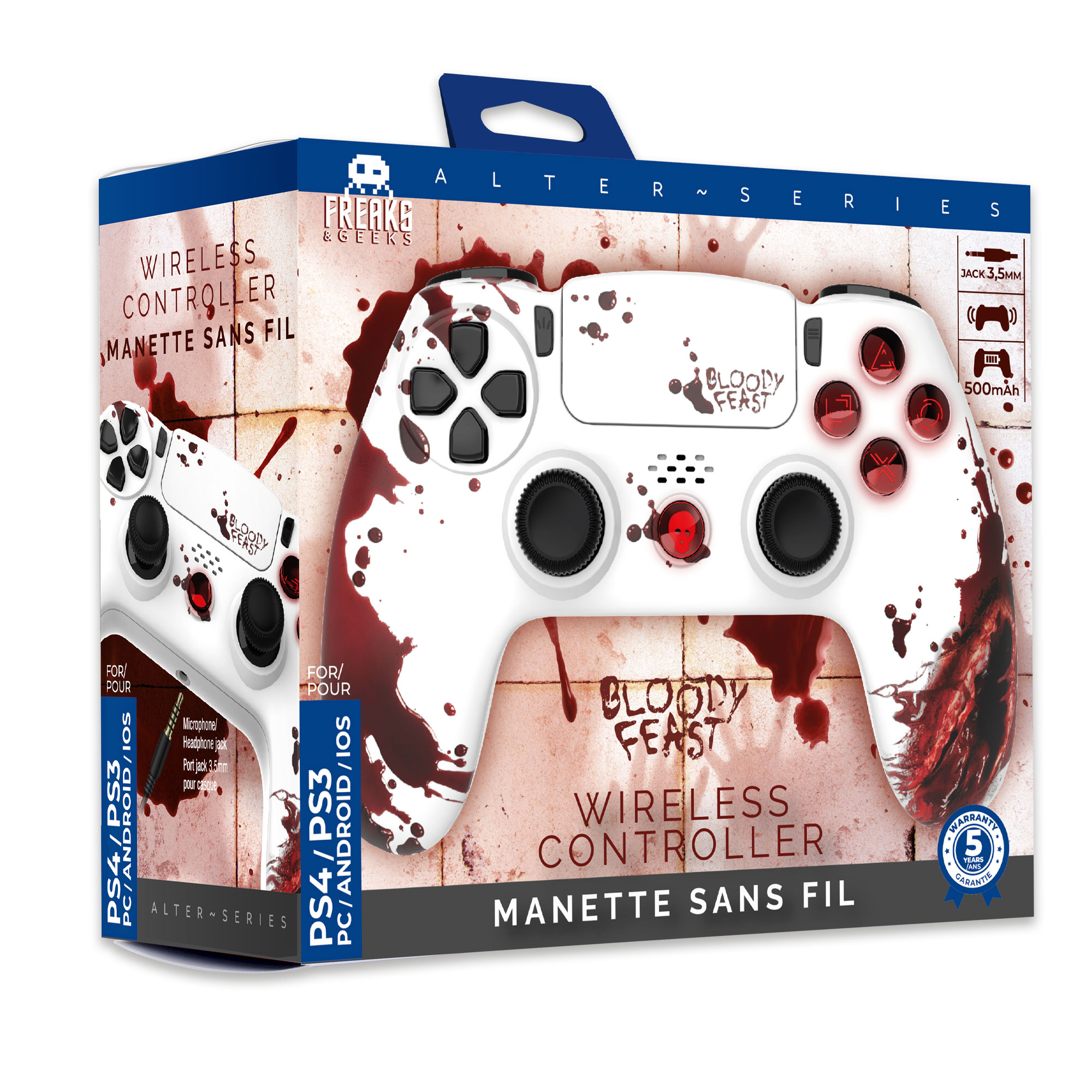  140142f : Manette Sans Fil Noire pour PS4 Avec Prise Jack pour casque et boutons lumineux