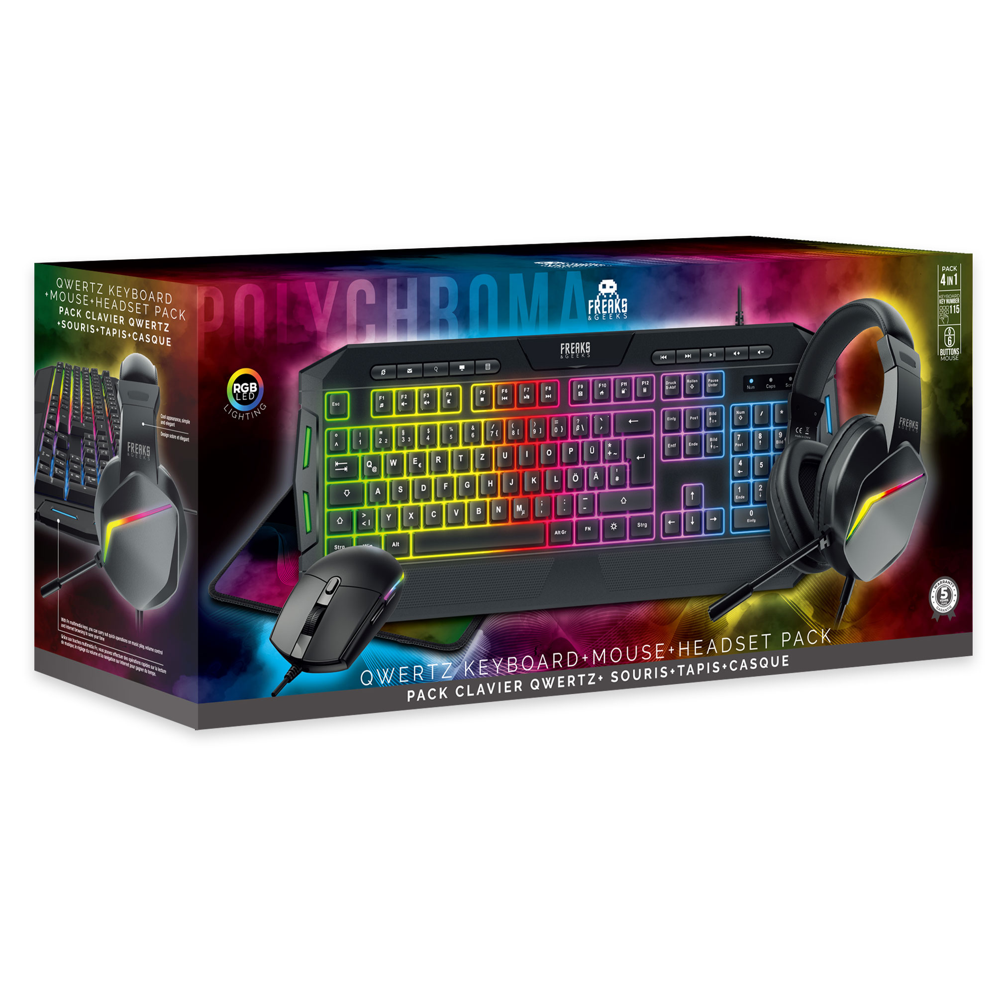 image principale pour Pack 4en1 Polychroma Clavier QWERTZ+Souris+Tapis+Casque - RGB