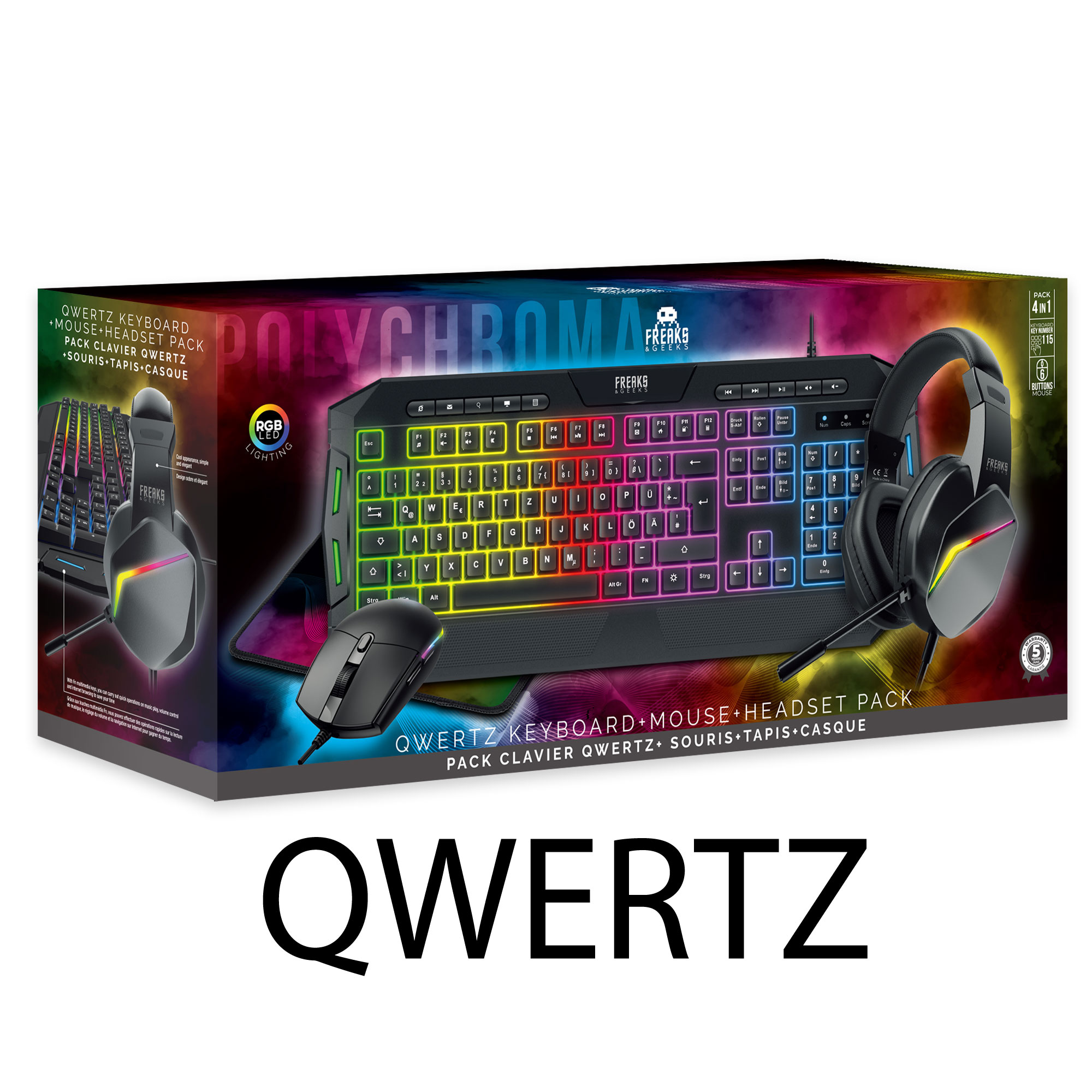 image principale pour Pack 4en1 Polychroma Clavier QWERTZ+Souris+Tapis+Casque - RGB