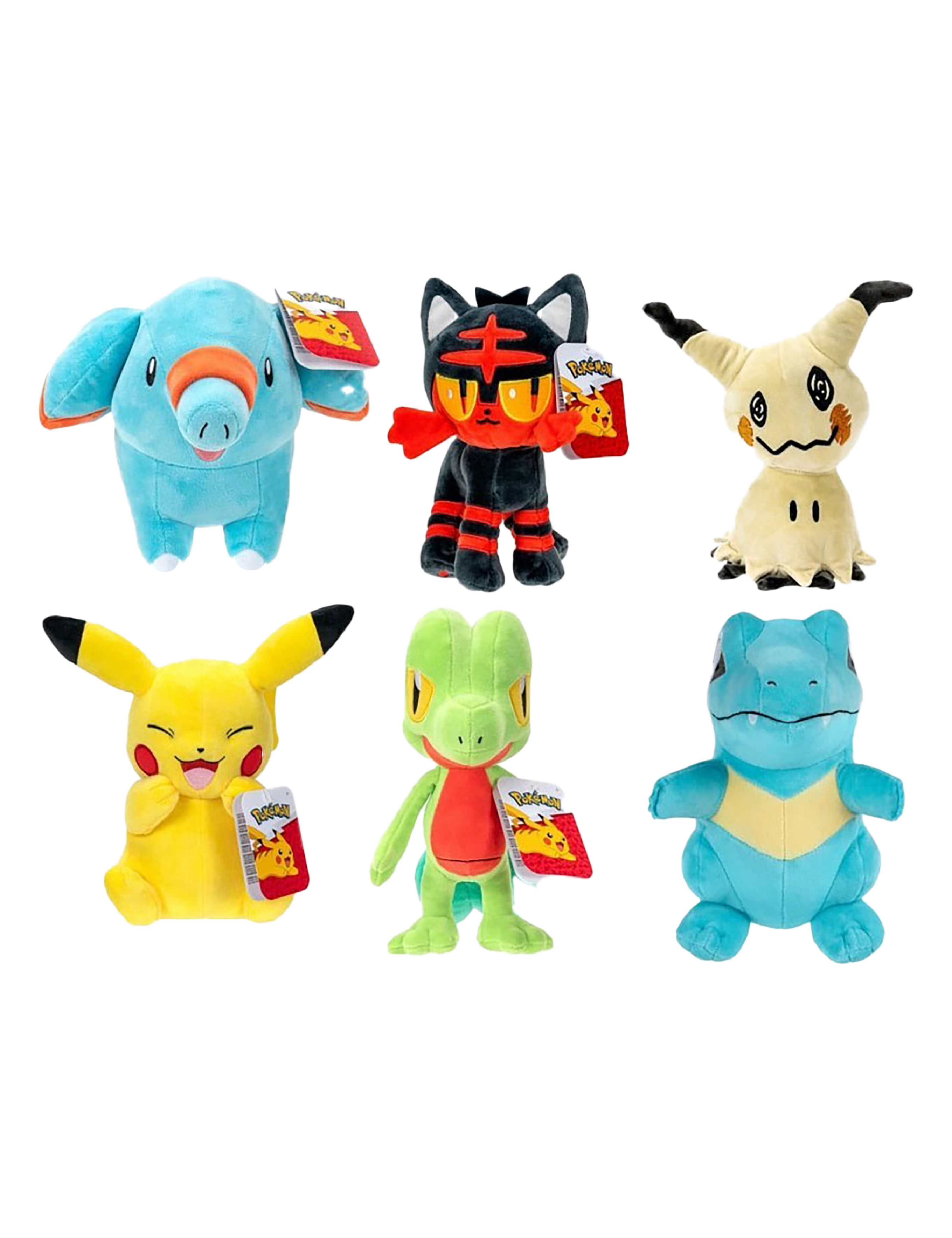 thumbnail secondaire #3 pour Pokémon - Assortiment peluches 20 cm  (Phanpy, Mimiqui, Pikachu,  Arcko , Kaiminus,  Flamiaou)