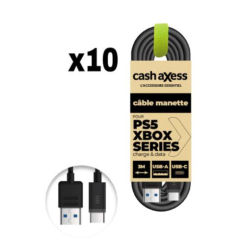 10 x Câble charge et data Manettes PS5/XBOX SERIES - USB-A vers USB-C - 5V/2A - 3M -