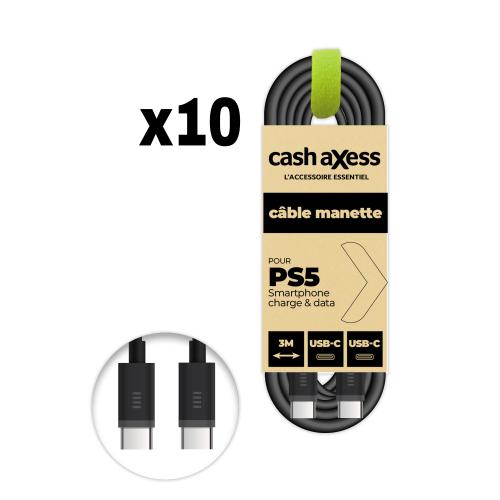 10 x Câble charge et data Manettes PS5 - USB-C vers USB-C 5V/2A - 3M - Noir - Cash A