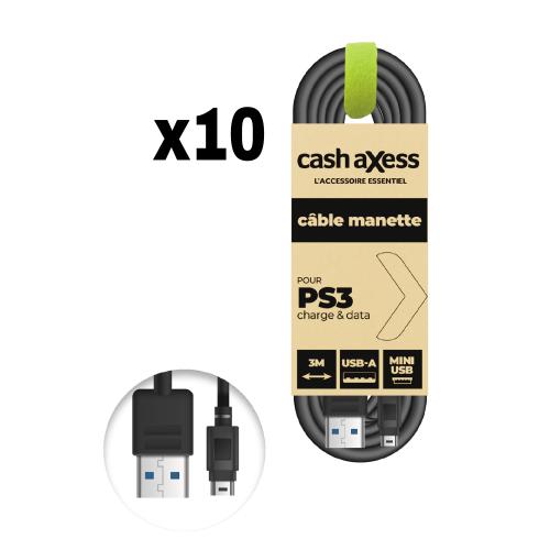 image principale pour 10 x Cable charge et data Manettes PS3/Wii - USB-A vers MINI USB - A3M - Cash Axess