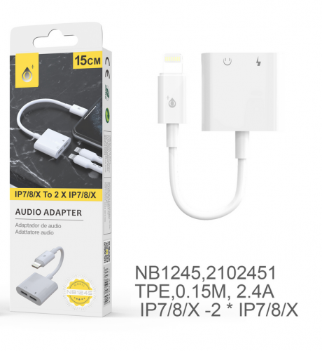 image Adaptateur Audio 2 en 1 vers IPhone-Charge + Audio-0.15M-Blanc-NB1245