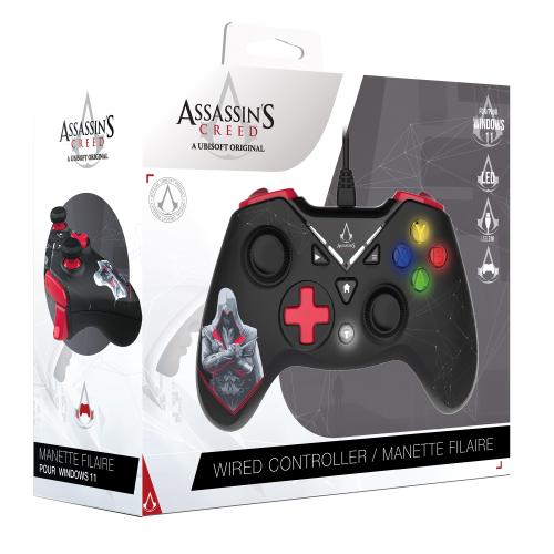 Assassin's Creed - Manette Filaire USB pour PC avec Câble 3M - Noire et Rouge