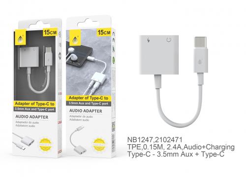 image Câble adaptateur 2 en 1 - Type C - Audio Jack 3,5mm -NB1247