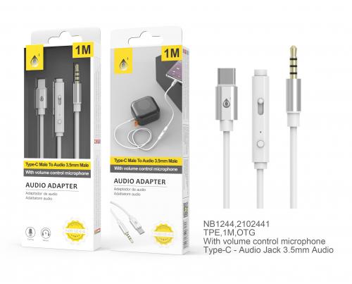 image Câble adaptateur Audio Type C vers Jack 3,5mm avec microphone -NB1244-1m - Blanc