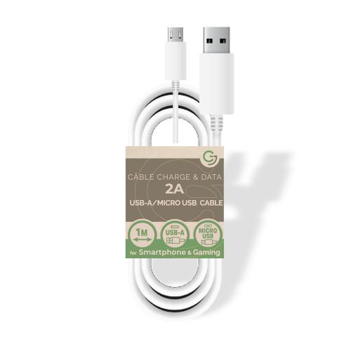 Câble charge/data USB A/MicroUSB 5V/2A - 1m - Vrac - Blanc