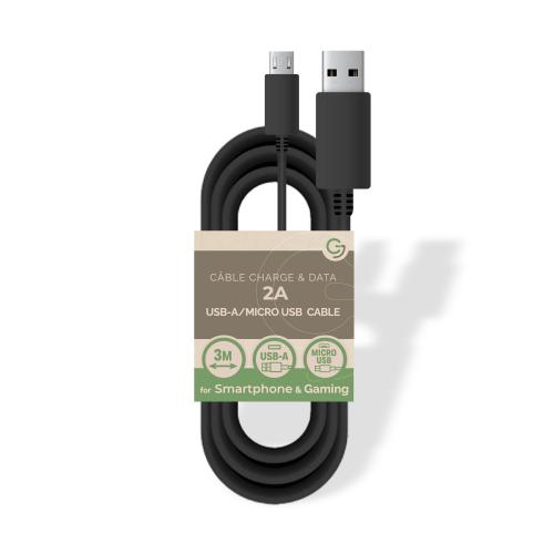 Câble charge/data USB A/MicroUSB 5V/2A - 3m - Vrac - Noir