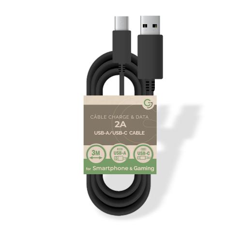Câble charge/data USB A/USB C 5V/2A - 3m - Vrac - Noir