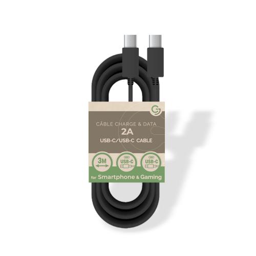 Câble Charge et Data Type-C /  Type-C 5V / 2A - 3m - SANS EMBALLAGE - Noir