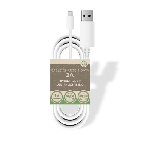 image principale pour Câble Charge et Data USB / iPhone Lightning 5V / 2A - 1m - SANS EMBALLAGE - Blanc