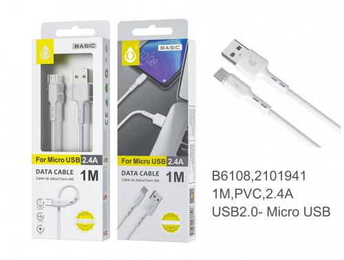 image Câble USB charge et transfert de données Micro USB - 2.4A - 1M- B6108 - Blanc