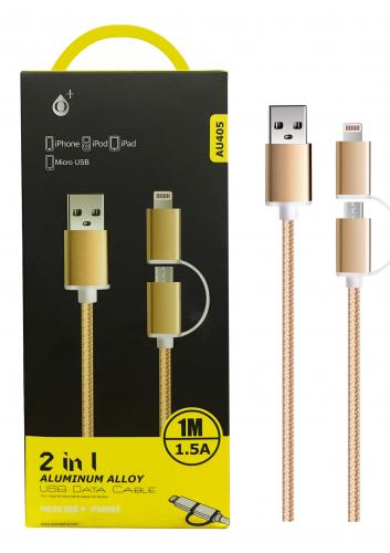 image Câble Double micro USB + iPhone 5/6/7/8/X- 1M-Or AU405