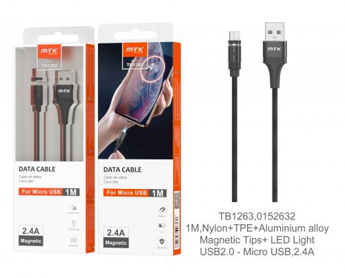 image Câble pour SmartPhone Micro USB - 1USB - 2.4A - 1M- TB1263 - Noir 