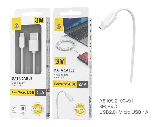 image Câble micro USB 3M Blanc pour SmartPhone, PS4, XBOX One