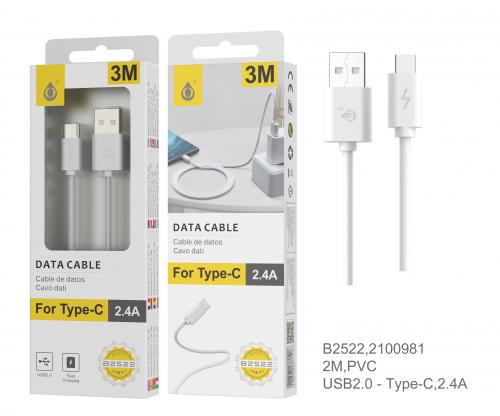 image Câble USB Type C- 2A- 3m Blanc B2522