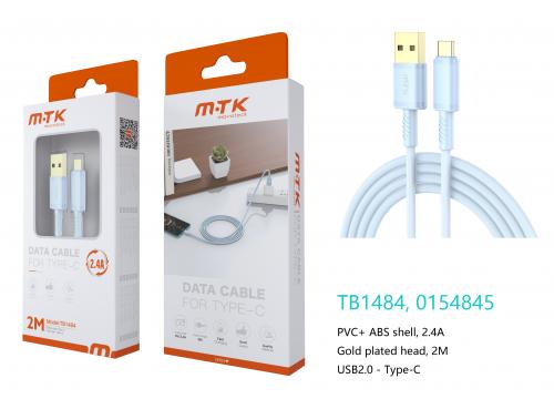 Câble USB Type C TB1484 - 2.4A 2m - Bleu