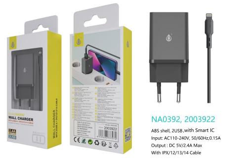 Chargeur Avec Câble IP 5 à 14-2USB-2.4A -Noir-NA0392