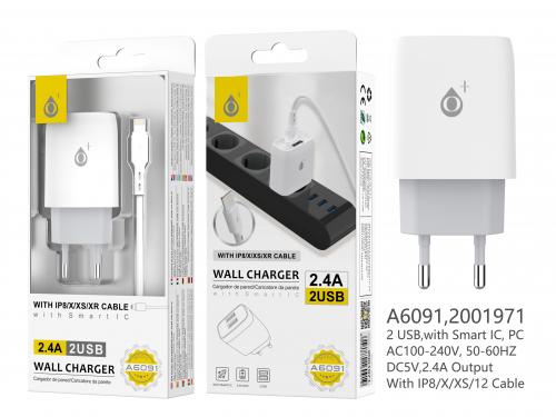 image Chargeur avec câble Iphone 6/7/8/X/XR... A6091 - 2 ports US