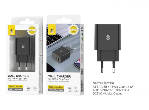 image Embout Secteur sans câble - Dual USB de PD et QC3,4A - NA0275  - Noir