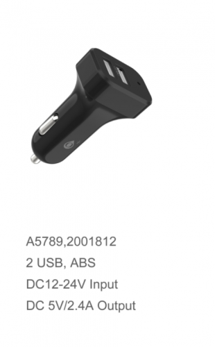image Chargeur Voiture 2 ports USB 2,4A - A5789 -Noir- Sans Emball