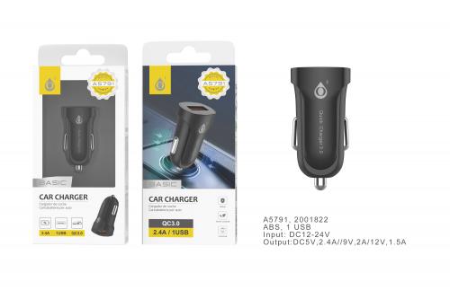 Chargeur Voiture Rapide Quick Charge 1 port USB - 2.4A Max - A5791 - Noir