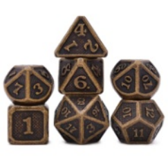 image Dés Métal - Mini lot de 7 dés (14mm) - Solid Gold (+ Boîte de rangement acrylique