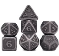 image Dés Métal - Mini lot de 7 dés (14mm) - Solid Silver (+ Boîte de rangement acryliq