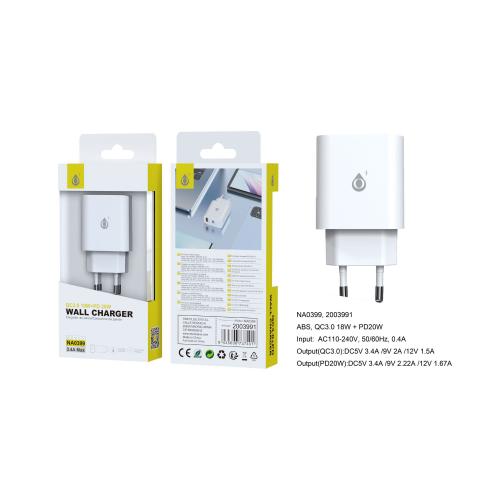 image Embout secteur 3,4A - 1 port USB(18w) et 1 port Type C(20w) - NA0399 - Blanc 