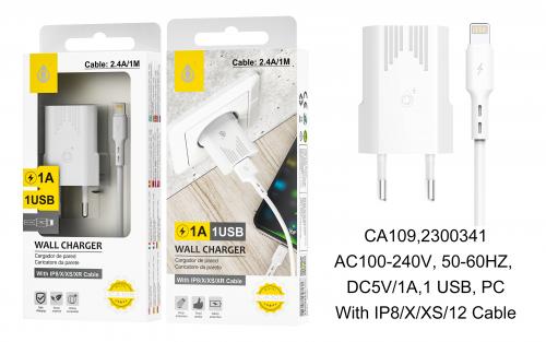 image Embout Secteur USB + Câble pour iPhone 5/6/7/8/X 1A CA109 B