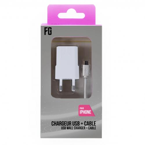 image Embout Secteur USB + Câble pour iPhone 5/6/7/8/X 1A Blanc (