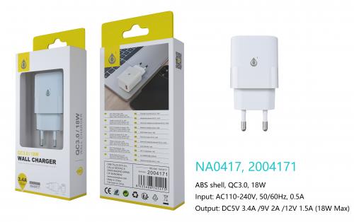 Embout Secteur USB Charge Rapide - 3.4A/ 18W- NA0417-Blanc