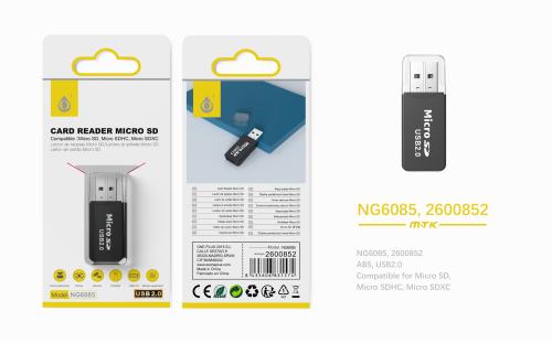 Lecteur de carte multiples NG6085 - USB 2.0- Micro SD, SDHC, X - Noir