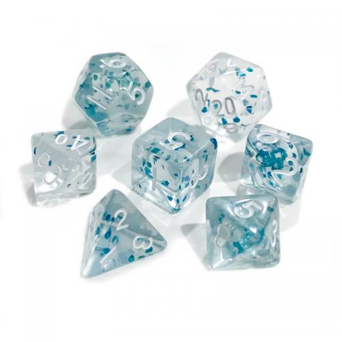 Lot de 7 dés - Miniature - Bleu pailleté