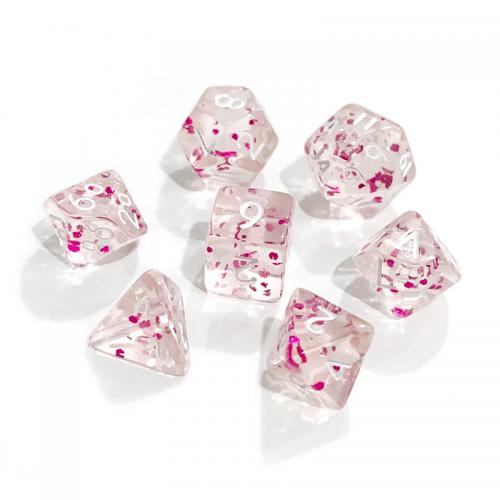 Lot de 7 dés - Miniature - Rose Pailleté