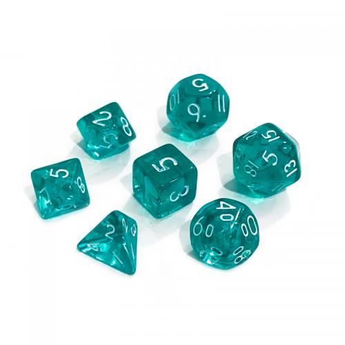 image principale pour Lot de 7 dés - Miniature - Turquoise Transparent