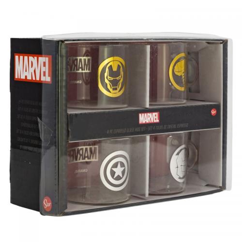 image Marvel –Set 4 Tasses  Expresso Verres 100ml - Ironman/Thor/Capitan America/ Hulk