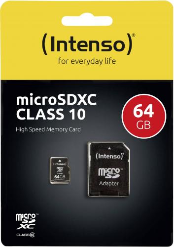 image MicroSD 64 GB + adaptateur (classe 10)